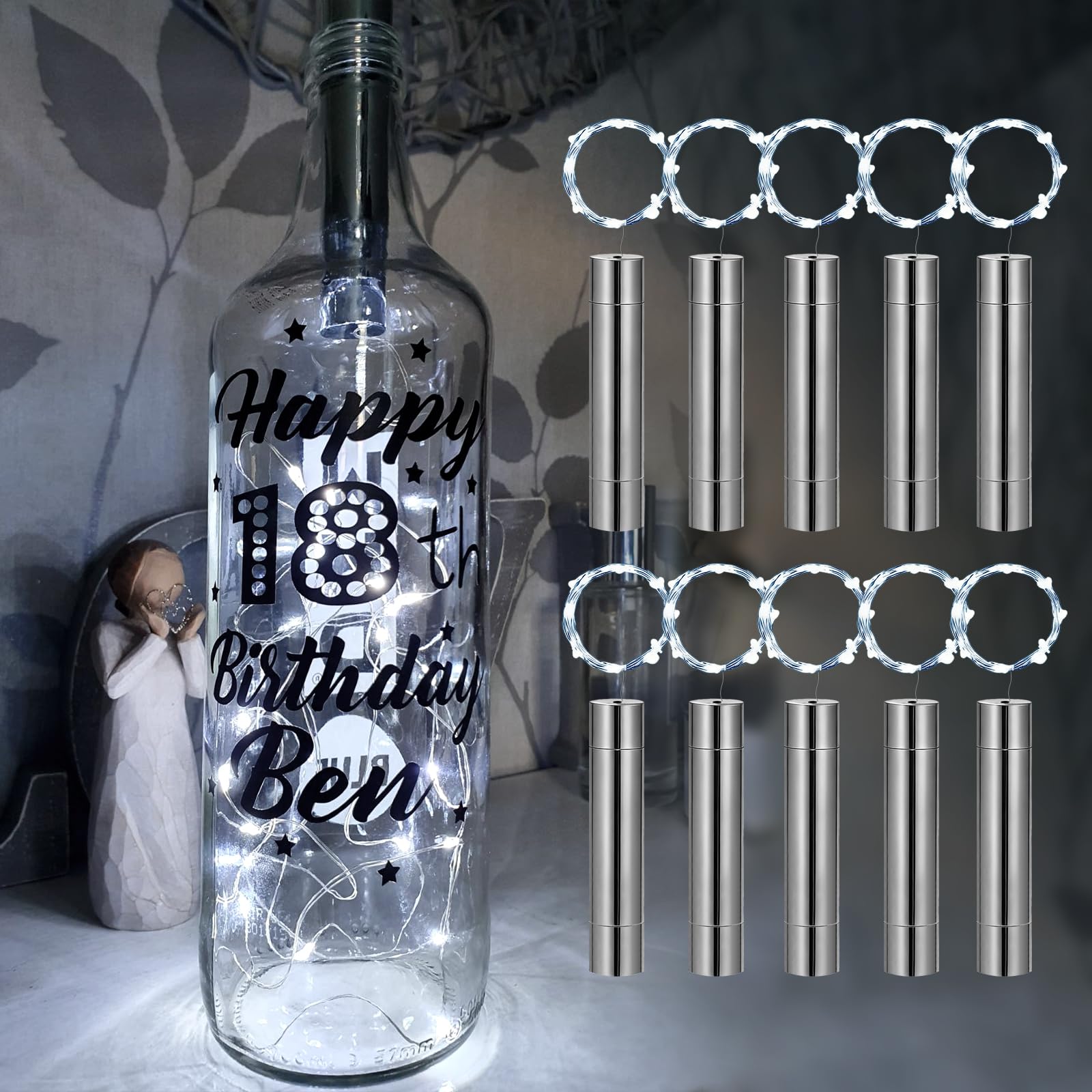 TINYOUTH 10PCS Wine Bottle Lights with Cork Cool White Light, 2M/6.5FT 20 LED Battery Operated Bottle String Light Steady on for DIY Party Wedding Christmas Decor — image 1