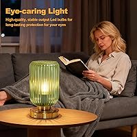 Vista 4 de Lámpara de mesa inalámbrica para dormitorio, batería recargable de 7500mAh, lámpara moderna con control táctil regulable inalámbrica base dorada