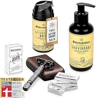 Störtebekker® Premium Rise 'N Shine Shaving Set - Rasierset für Herren - mit Rasierhobel (Schwarz) inkl. Etui (Café) & 10 Klingen, Rasiergel, After Shave Balm & Alaunstein - Rasier Set Männer