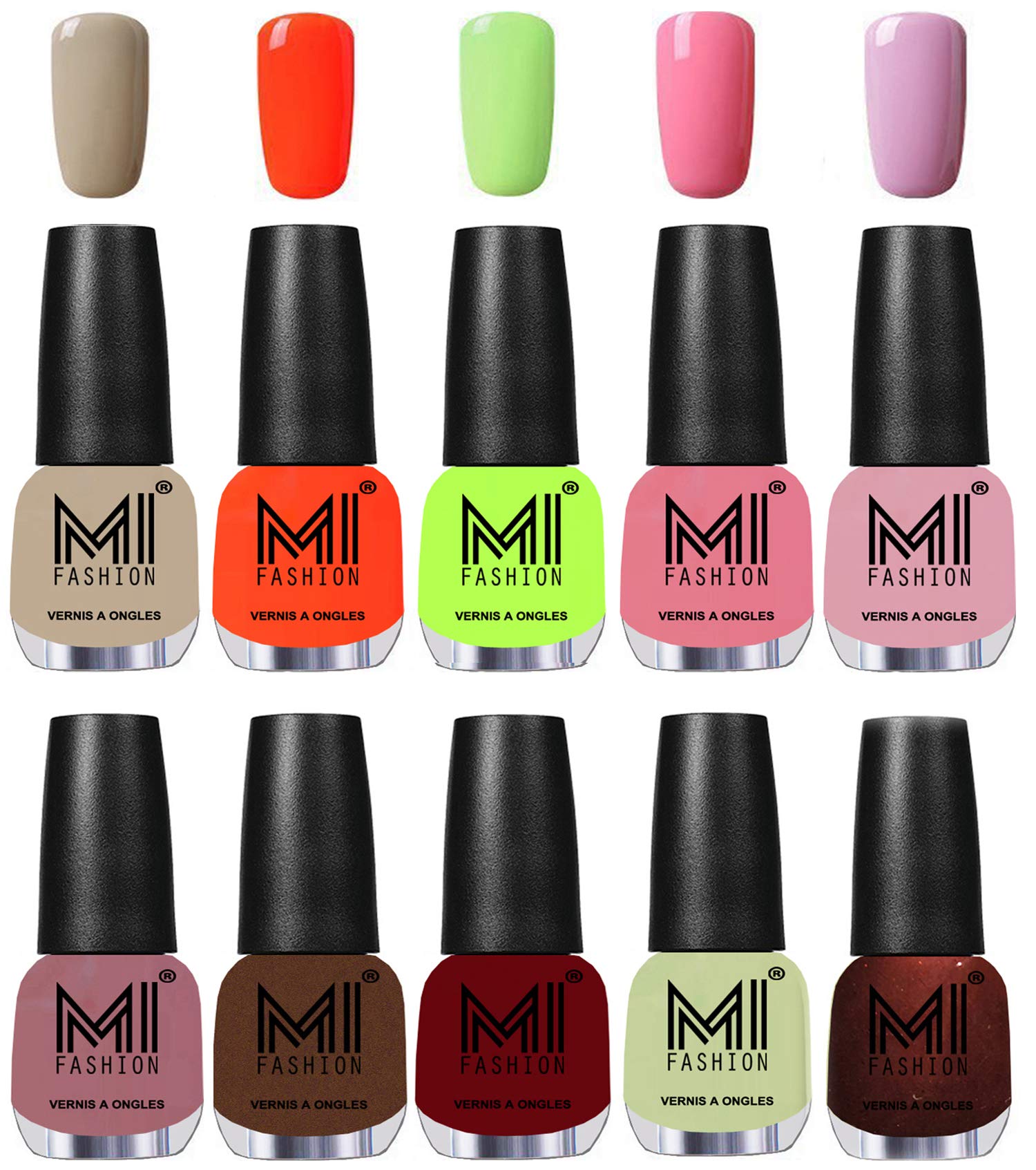 MI FASHION Trendy Colors Nail Polish Enamel Sets 10-Nude Beigh,Candy Coral,Lime Green,Pink,Nude Spring,Brown Coffee,Mighty Maroon,Mischievous Mint, Metallic Maroon-image-46