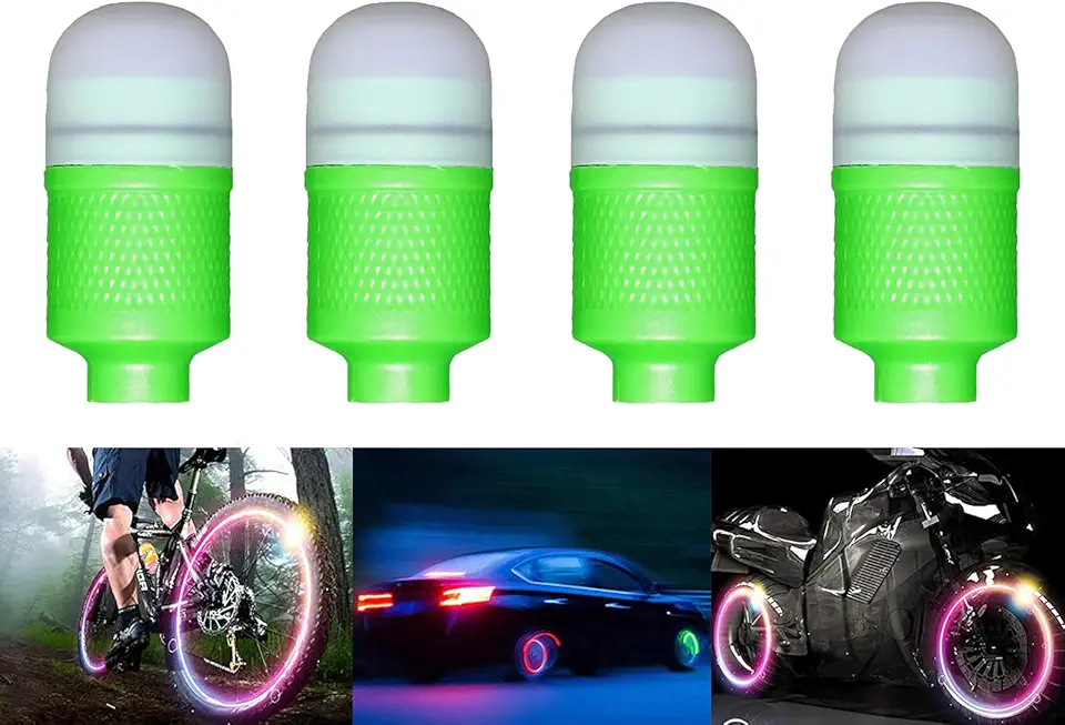 Pacote com 4 luzes LED para roda de bicicleta, tampas de haste de válvula de pneu de carro, bicicleta, motocicleta, à prova d'água, luzes de flash de raio de pneu, acessórios de refletor