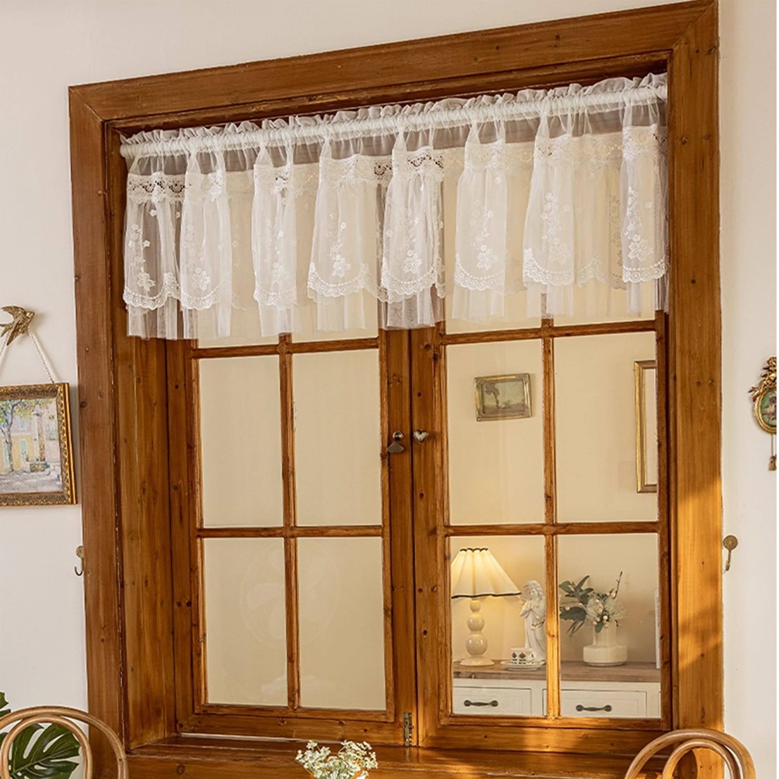 Rideaux Court Volants Cuisine en Voile Blanc, Rideaux Cuisine Style | Rideaux Fenêtre De Cuisine Au-dessus L'évier, Demi-fenêtre Filtrant Lumière, Rideau Bistro(98.4LX 15.7Hin/250LX 40Hcm)