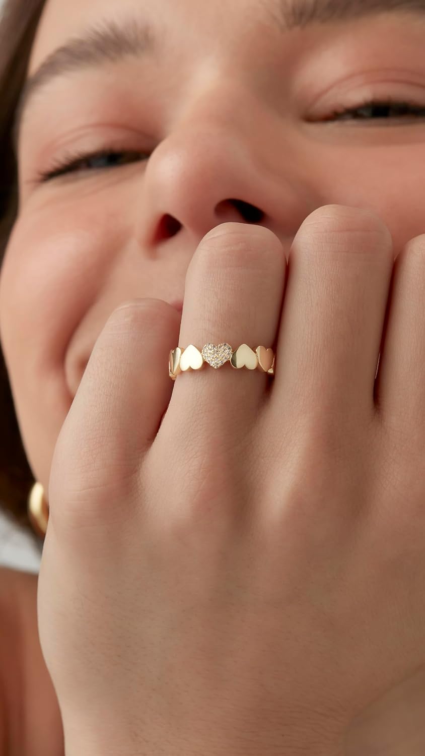 PAVOI 14K Gold Plated Heart Stackable Rings for Women | Love Valentines Statement Chunky Signet Ring Band | Friendship Rings - Image 2