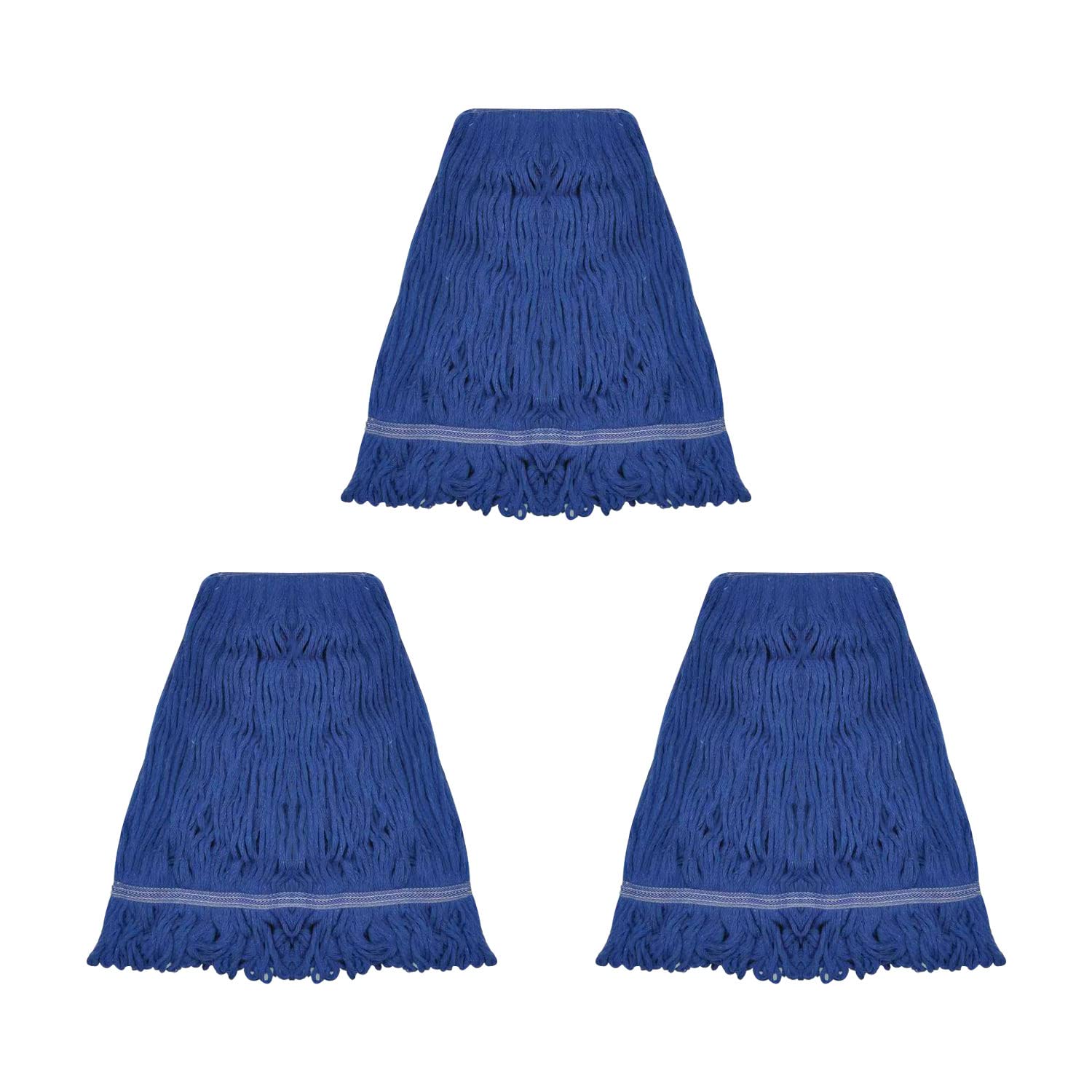 Commercial Mop Head Replacement,Blue Cotton Looped End String, Wet Industrial Cleaning Vintage Mop Head Replacements Refill, Machine Washable - Ideal Refill for Commercial Grade Mops(Pack of 3)