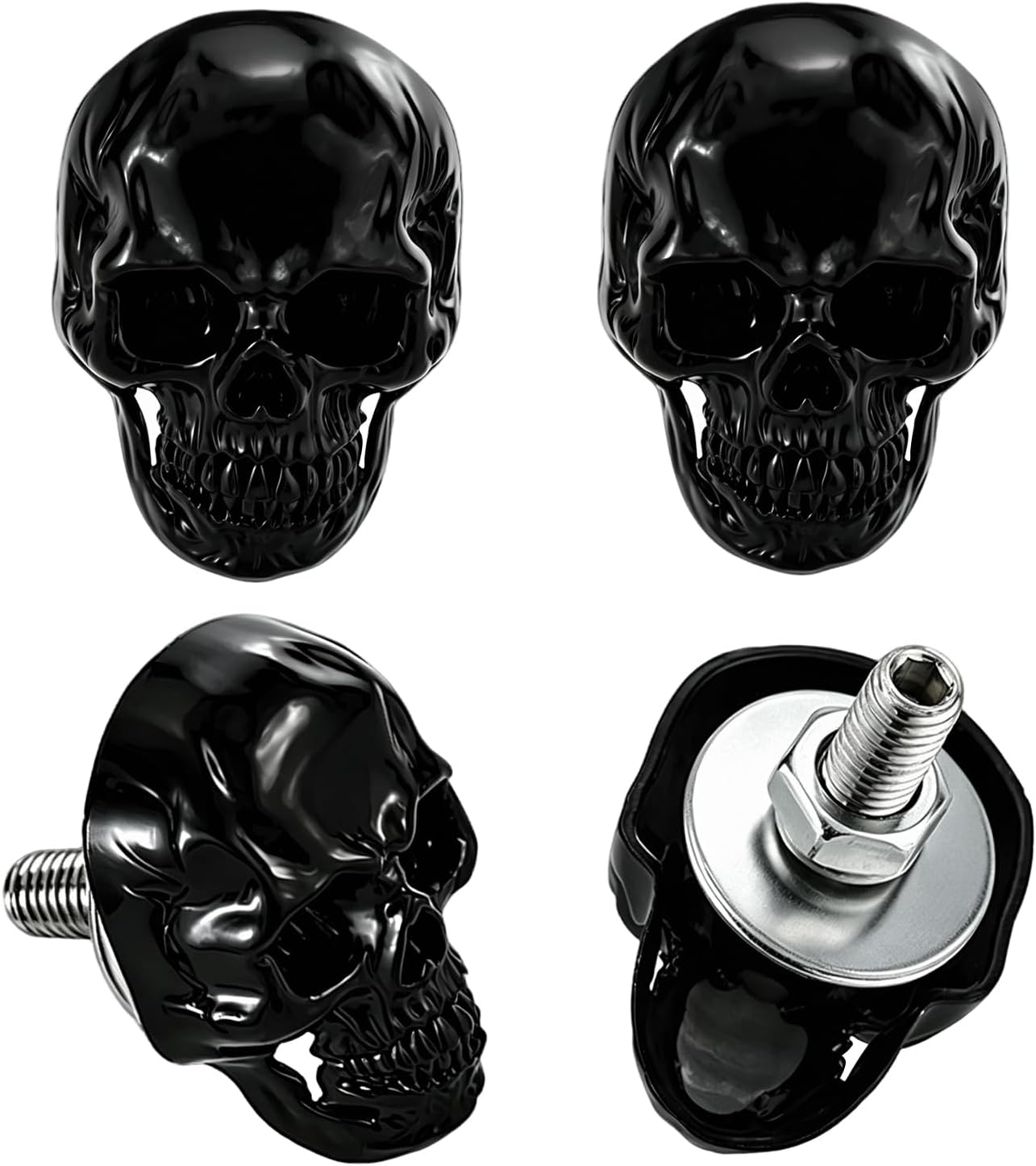 Abfer Skull License Plate Screws Bolts, Black | Anti Theft Frame Fasteners Kit Decorative Fit for Most Cars Motorcycles Trucks Bikes