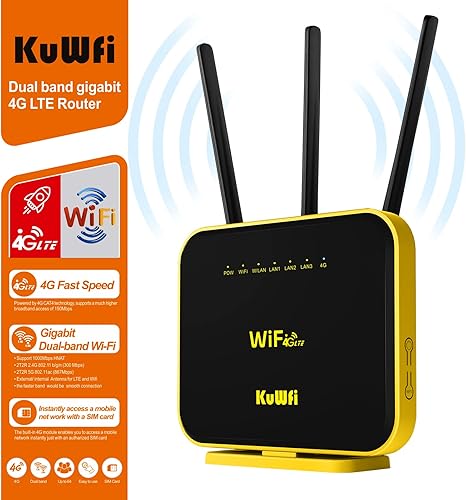 Miniatura 2 de KuWFi Router 4G LTE Cat12 1200Mbps Dual Band Gigabit WiFi Celular Cloud SIM Router Antena externa con datos de 2 GB de largo alcance inalámbrico LTE