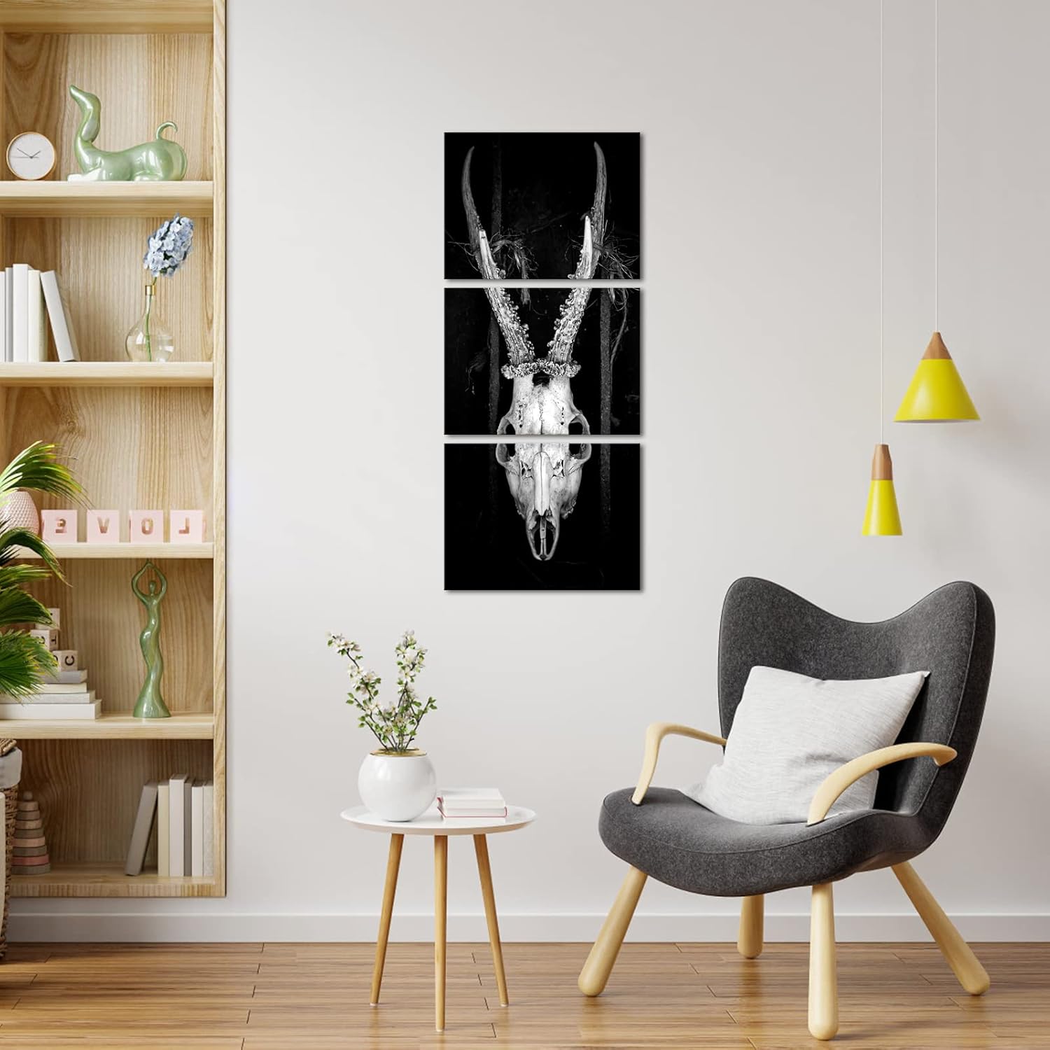 Fochorlo Western Gothic Wall Art 3 Pieces Goat Skull Wall Decor Canvas Black and White Goat Picture Prints Rustic Halloween Horror Weird Decoration for Kitchen Living Room 12"x16"x3