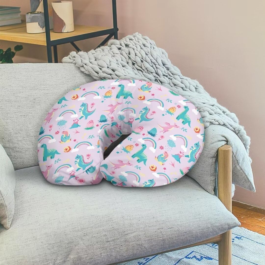 Removable Cover for Breastfeeding Pillows,Baby Nursing Pillow Cover, Ultra Soft Breathable, Stretchy Feeding Pillow Case with Hidden Zipper,Cartoon Dinosaurs Cloud Rainbow