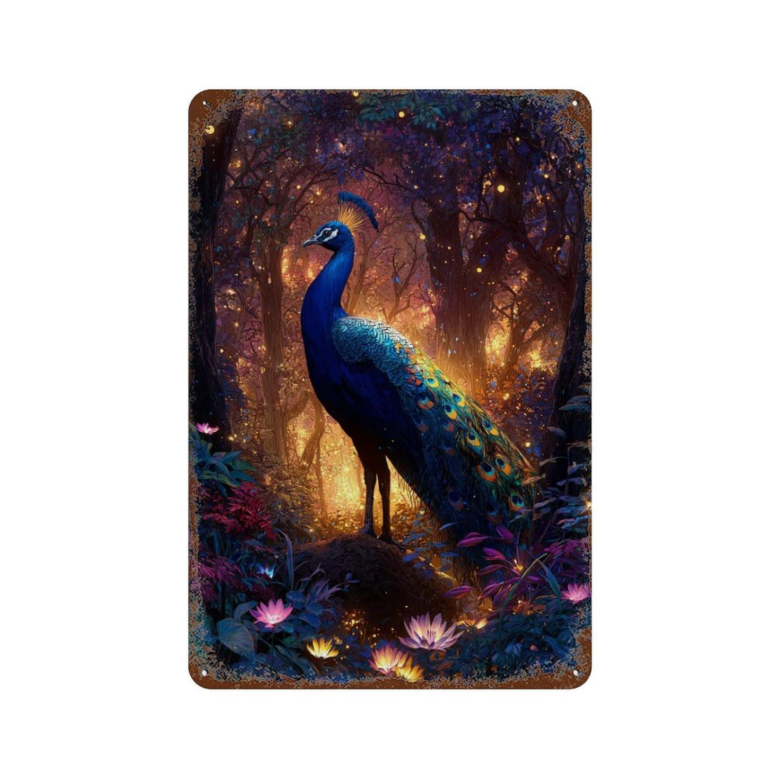 Enchanted Forest Peacock Retro Metal Sign 11.8"x7.9", Classic Wall Plaque for Basement, Hobby Room And Garage Decor