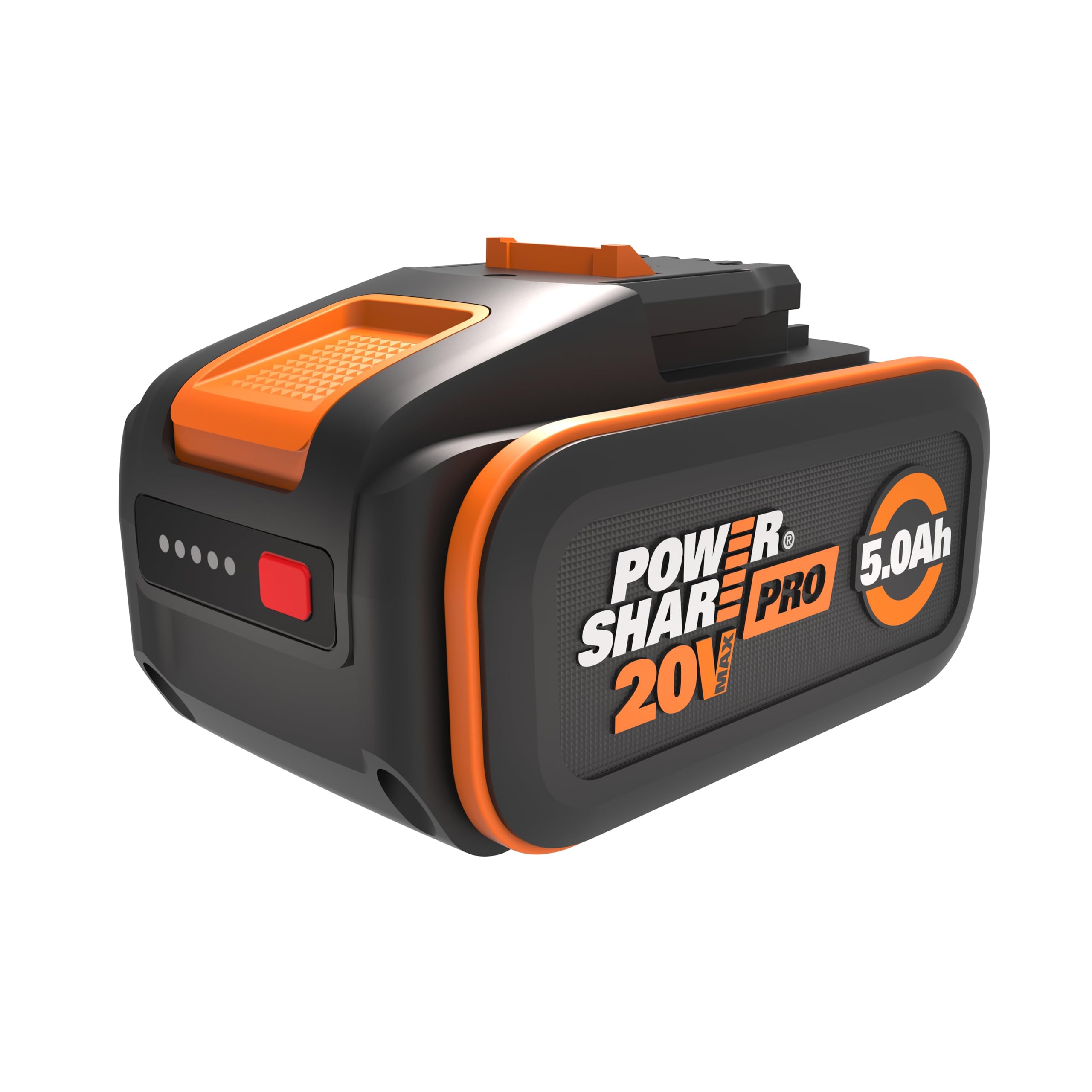 WORX WA3645 Original PowerShare Pro Battery 20 V - 5.0 Ah Li-Ion, Rechargeable, More Safety and Longer Running Time, with LED Display, Innovative Heatshield Technology, Suitable for All WORX Devices