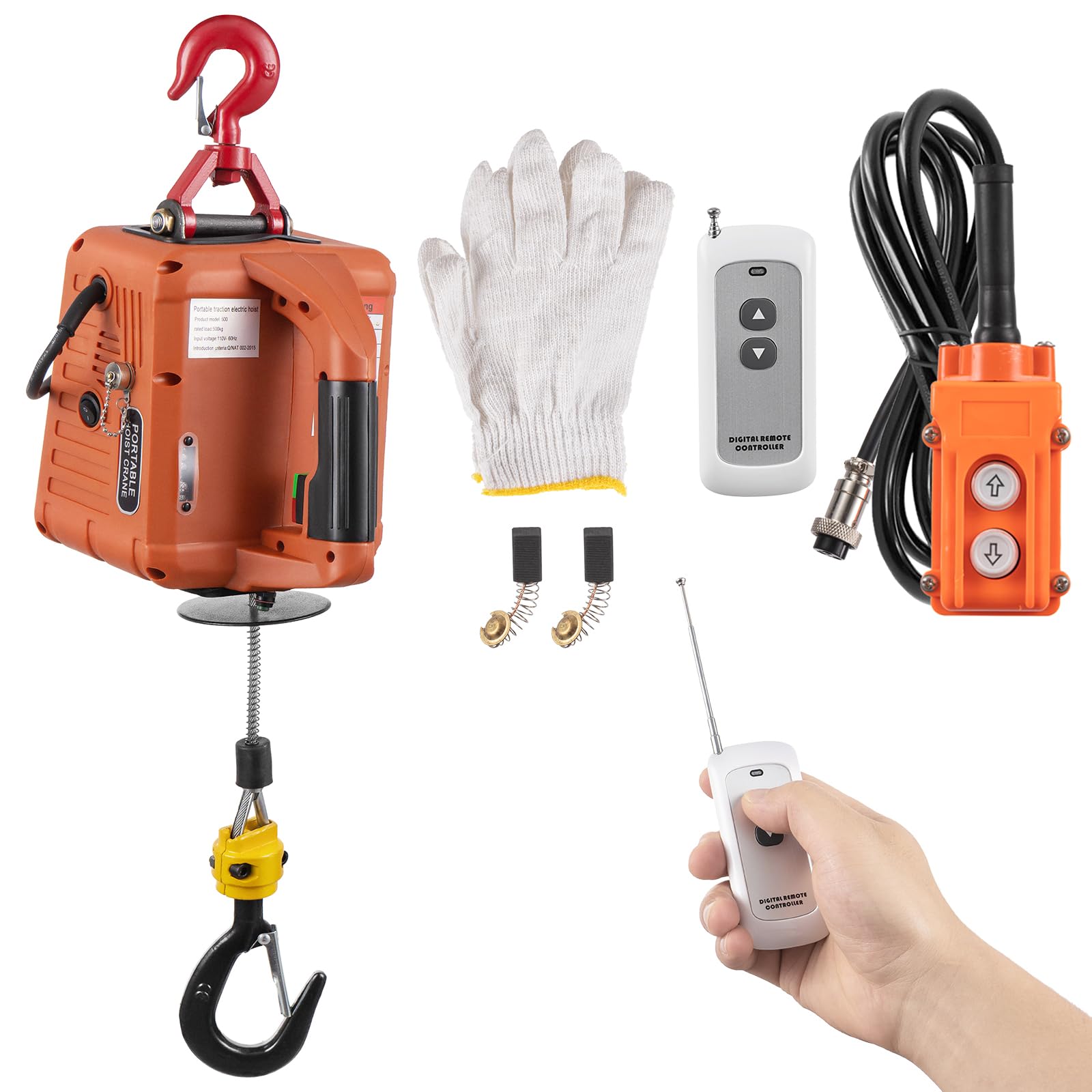 Leomru Electric Hoist Winch 1100lbs, 3 in 1 Portable Electric Winch Manual/Cable/Remote Control, 1500W Electric Hoist with Remote Control 25ft Lifting Height for Lifting Towing 110V