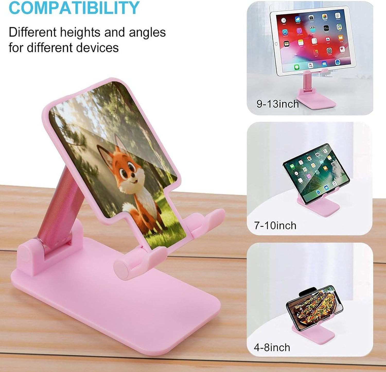 Fox Cartoon Cute Cell Phone Stand Adjustable Desktop Phone Holder Folding Cell Phone Stand Cellphone Stands Compatible with 4-13 Inch Smartphones for Home Office&Gifts image 3