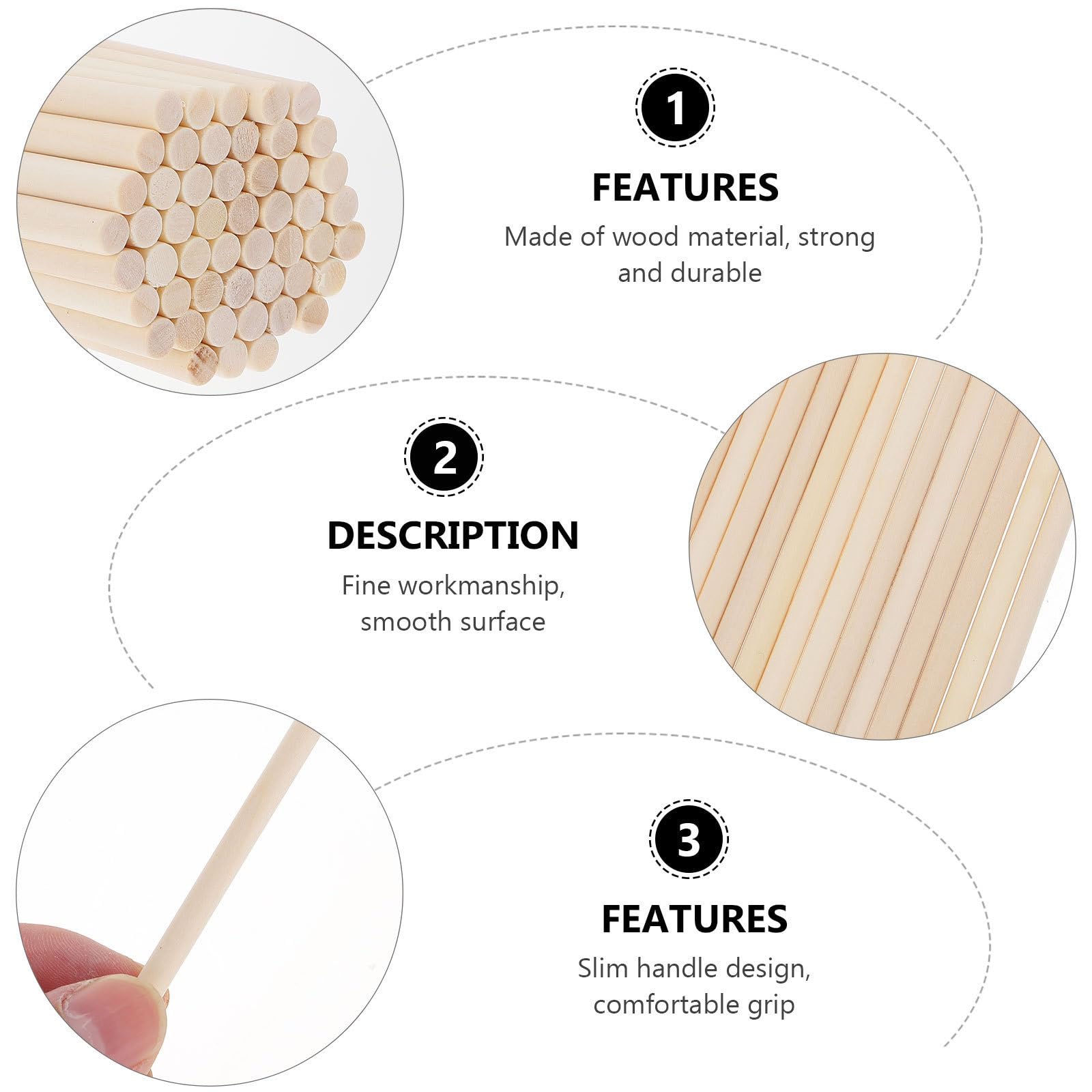 Palitos de Helado de Madera Beige 500 Piezas para Bricolaje | Varillas Redondas, Acabado Liso y Agarre Cómodo, Uso en Modelado y Juguetes de Madera