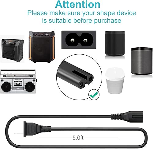 Miniatura 2 de Paquete de 2 cables de alimentación de CA de 2 clavijas para ONN. 100008736, JBL PartyBox 100 200 300 1000 310 710 1000 Altavoz Bluetooth On-The-Go,