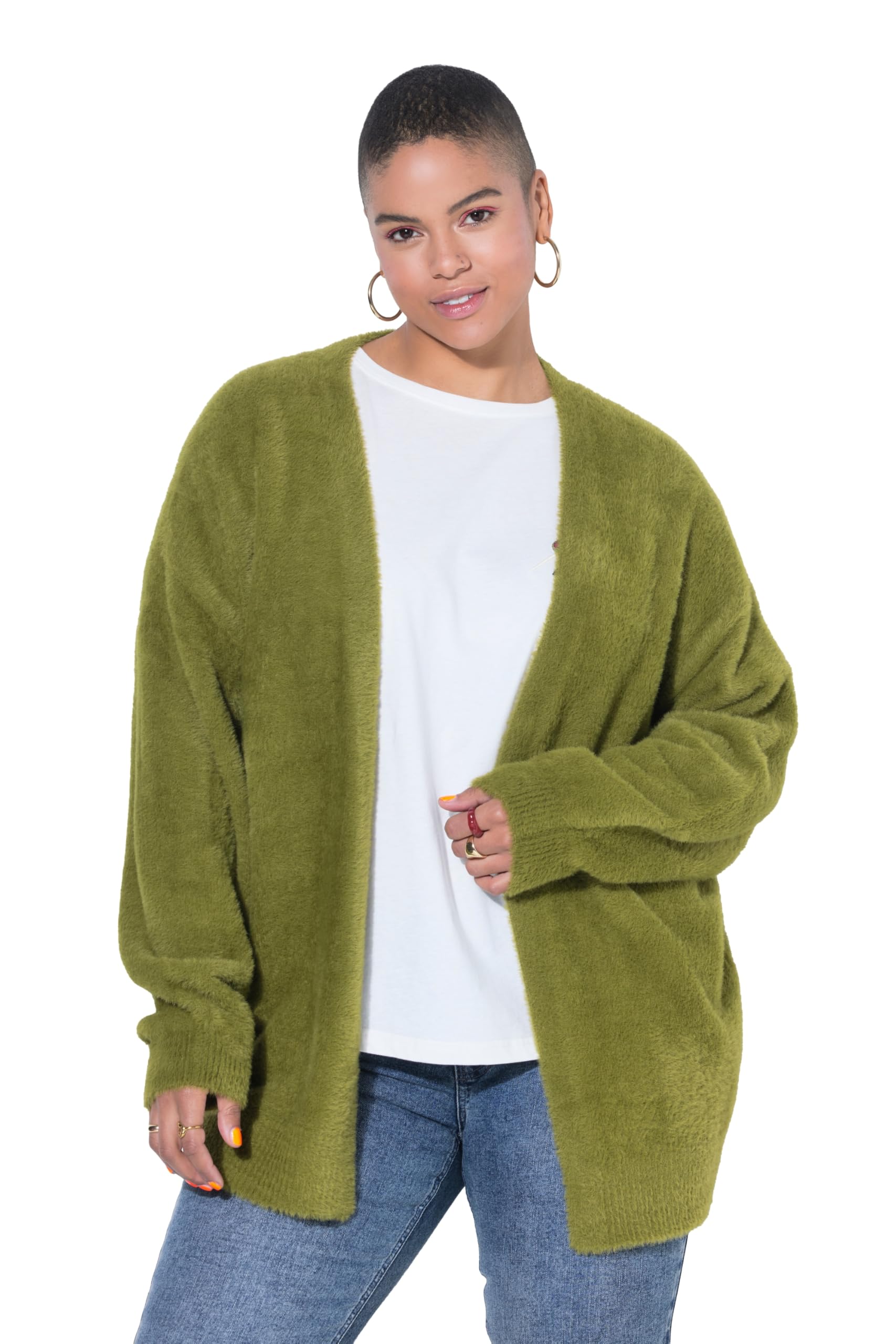 Studio Untold Damen große Größen Übergrößen Plus Size Strickjacke, bequemer Shape, Kuschelstrick, offene Form 849682