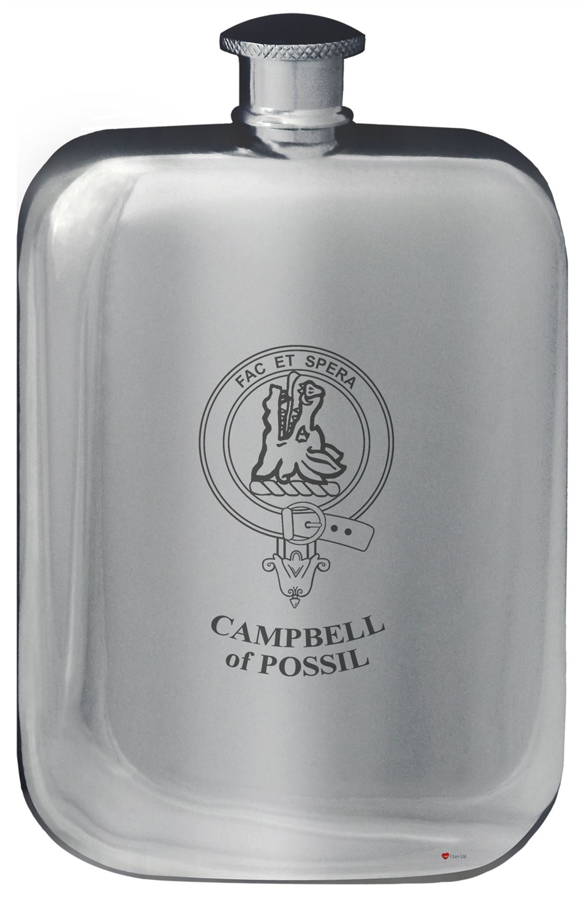 Flacon de Poche Hip Flask 6oz Campbell of Possil en acier gravé