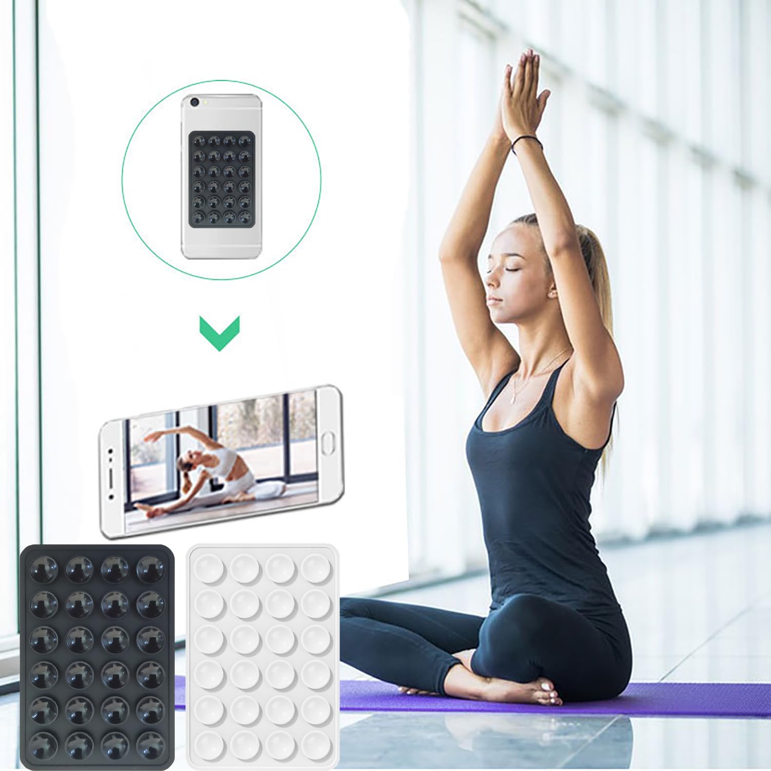 Ventosa Per Telefono 2 Pezzi Con 24 Ventose, Per Selfie E Video, Adatta A Superfici Lisce, Bianco E Nero
