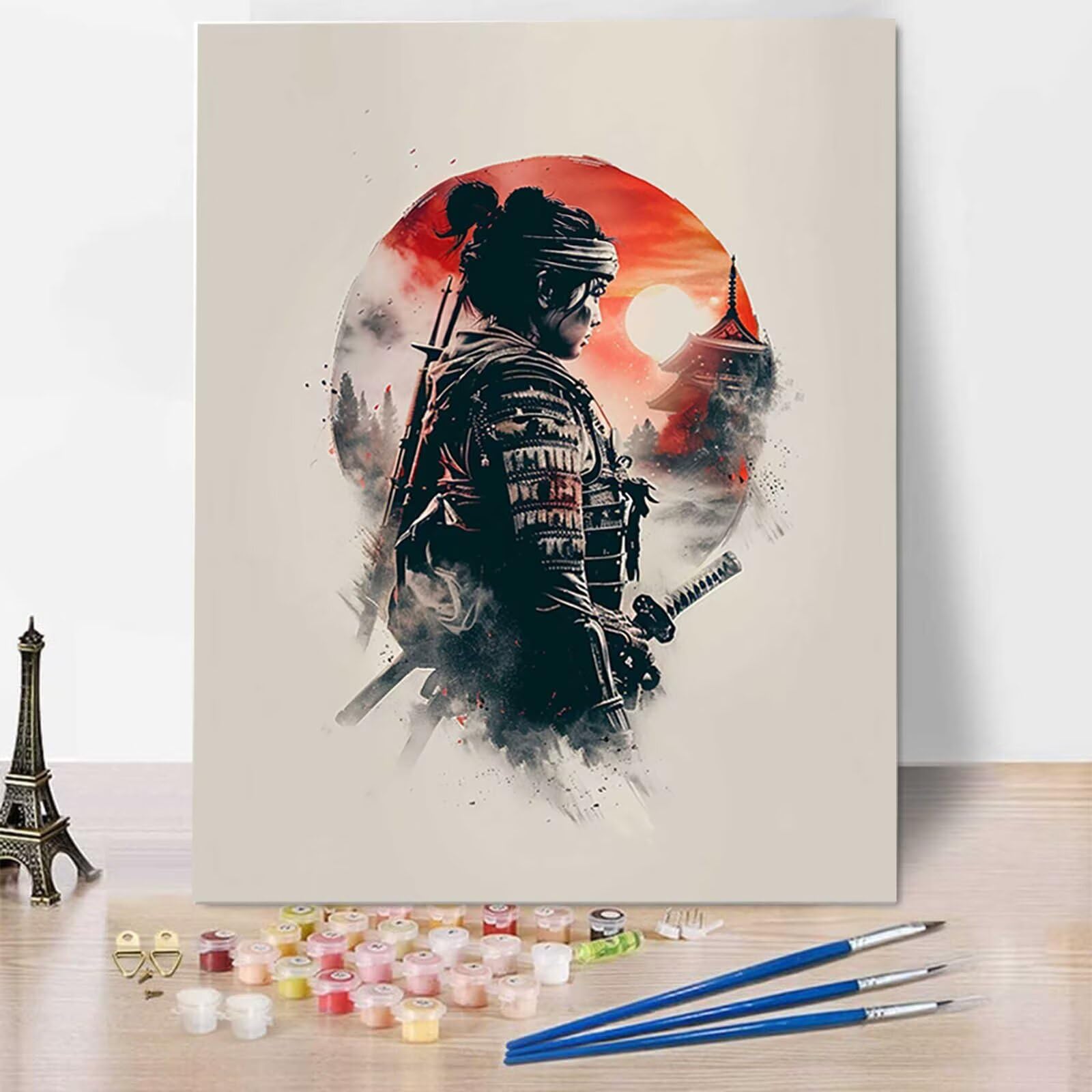 Japon Peinture par Numéros pour Adulte, DIY Peinture Numero Enfants, Peinture Numero Adulte Guerrier Paint by Numbers avec Peinture Acrylique pour Décoration de la Maison 70x95cm Sans Cadre J-7