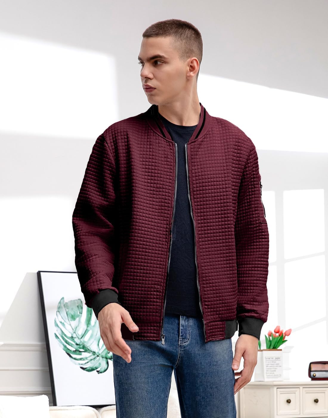 Mens Casual Jacket Lightweight Jacket Varsity Coat - Image 2