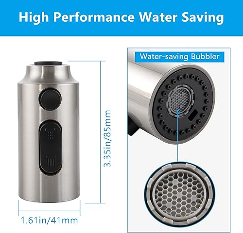 Miniatura 6 de DOLGABA Cabezal de rociador de repuesto para grifo de cocina, 3 modos, cabezal rociador extraíble con 9 adaptadores, níquel cepillado