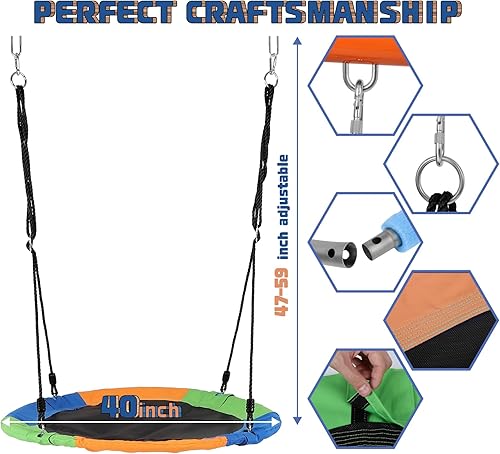 Miniatura 2 de Columpio de platillo de 40 pulgadas con soporte para niños al aire libre, juego de columpio de 500 libras con soporte de metal resistente para patio