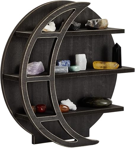 Farmlyn Creek Estante de madera con luna  Decoración de pared gótica pulida  Estante de cristal y organizador de aceites esenciales  Decoración para
