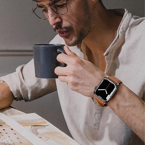 Vista 111 de Correa de cuero compatible con correas de Apple Watch de 1.811 in, 1.772 in, 1.732 in, 1.654 in (Serie 1/2/3) para hombres y mujeres, correa de Azul