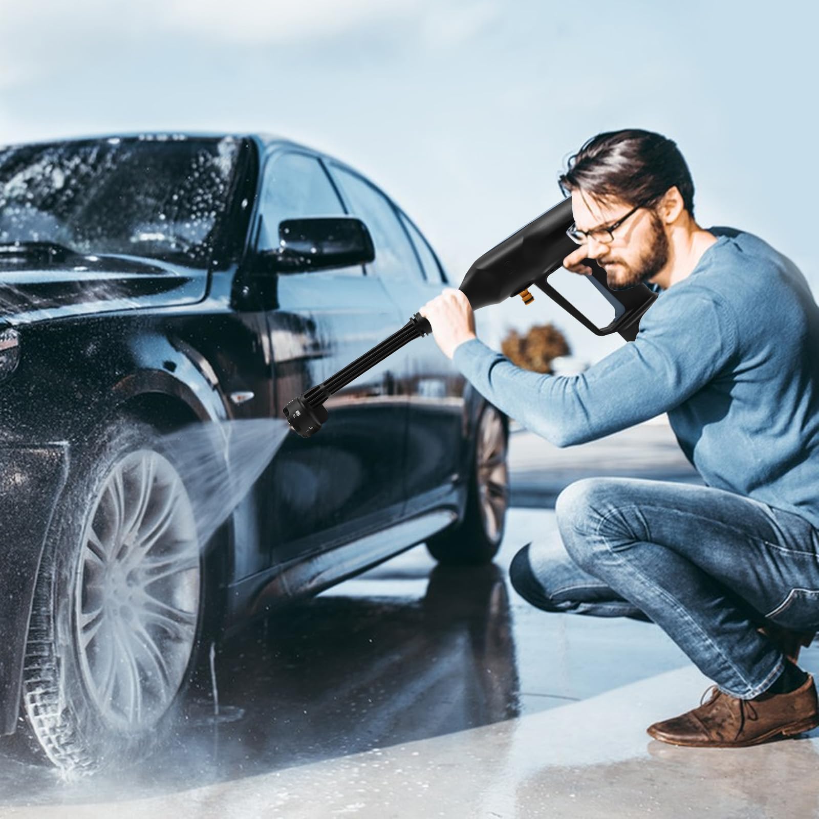 Limpiador de alta presión inalámbrico, 350 W, 36 V, batería para coche y jardín, 330 rpm, limpiador de alta presión portátil con 2 motores, pistola de agua de alta presión portátil, máquina de