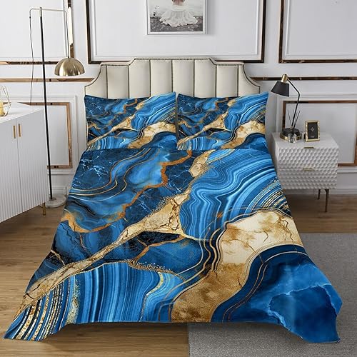 Miniatura 6 de Erosebridal Juego de edredón de mármol amarillo, tamaño King, juego de colcha dorada para hombres, juego de colcha abstracta de mármol metálico con