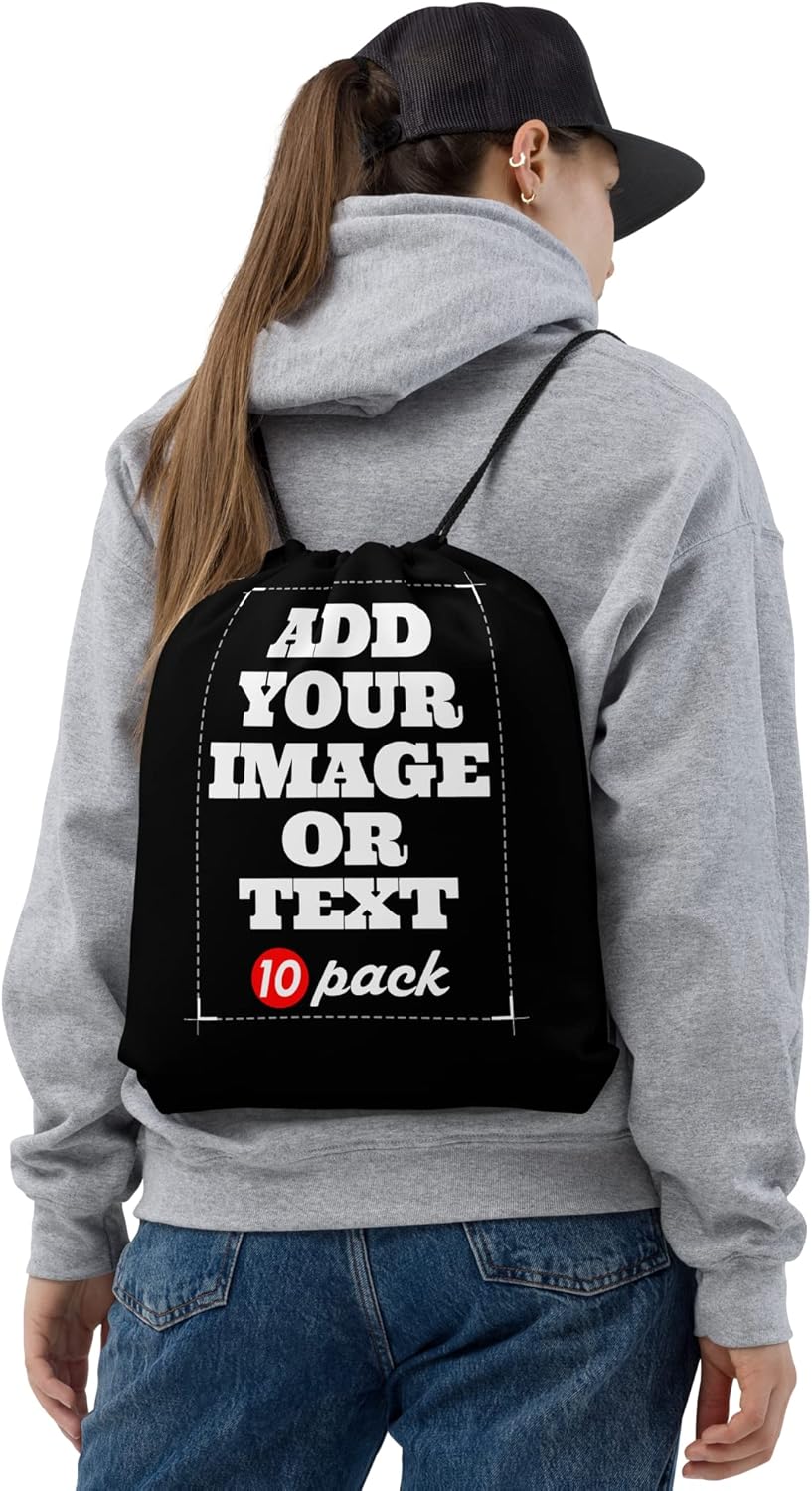 Pranboo® 10 Pack Bulk丨Custom Drawstring Bags, BackPack, Gym Bag, Water Resistant, Travel Climbing Beach Camping 14''x17''