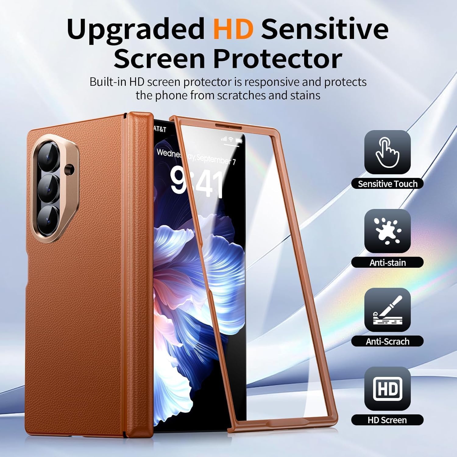 for Samsung Galaxy Z Fold 7 Case - Luxury Leather [Compatible with Magsafe] Full Body Hinge Protection Magnetic Slim Durable Shockproof Zflold 7 Case with Screen Protector,Brown