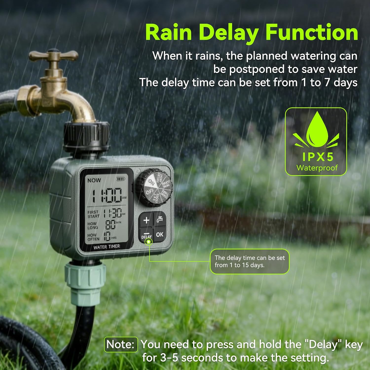 CMARS Sprinkler Timer for Garden Hose, Programmable Water Timer with Rain Delay & Manual Mode, Automatic Drip Irrigation System, Outdoor Hose Timers for Lawn Yard Watering, 1 Outlet
