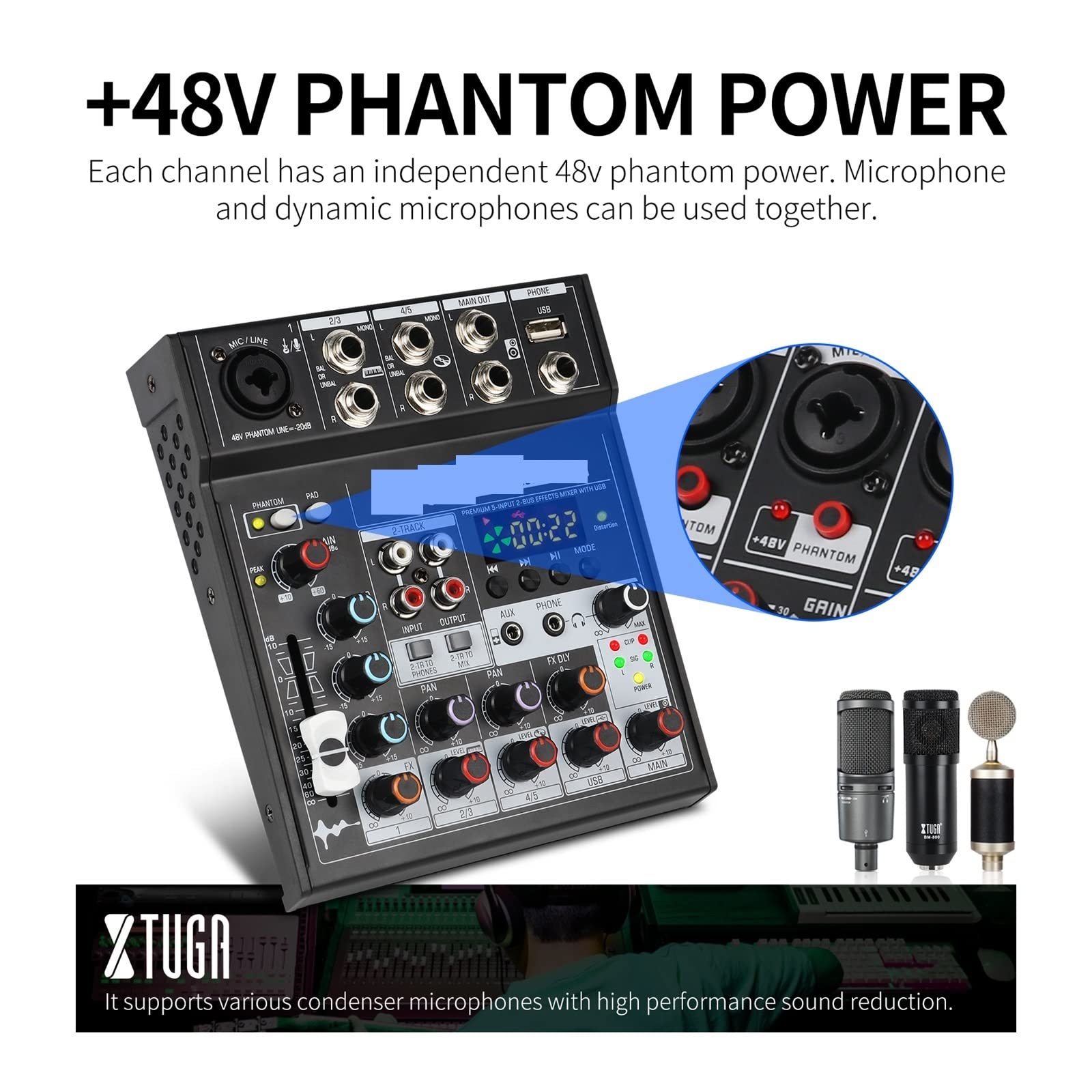 Mixer Audio 5 Canali USB Con Bluetooth - Alimentazione Phantom 48V | Iriisy Professionale - Foto 12