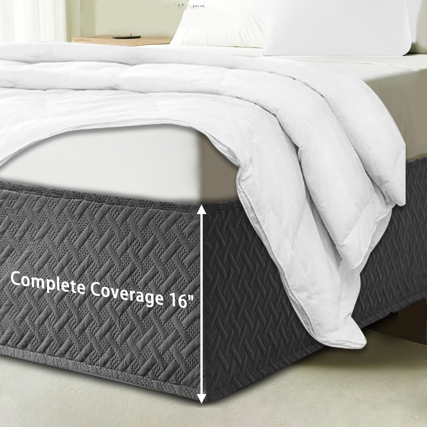 Box Spring Cover Queen Size with 16-Inch Drop-Easy Fit Wrap-Around Cover for Bed,Sleek Alternative to Bed Skirt,Mattress Protector Encasement(Charcoal, Queen)