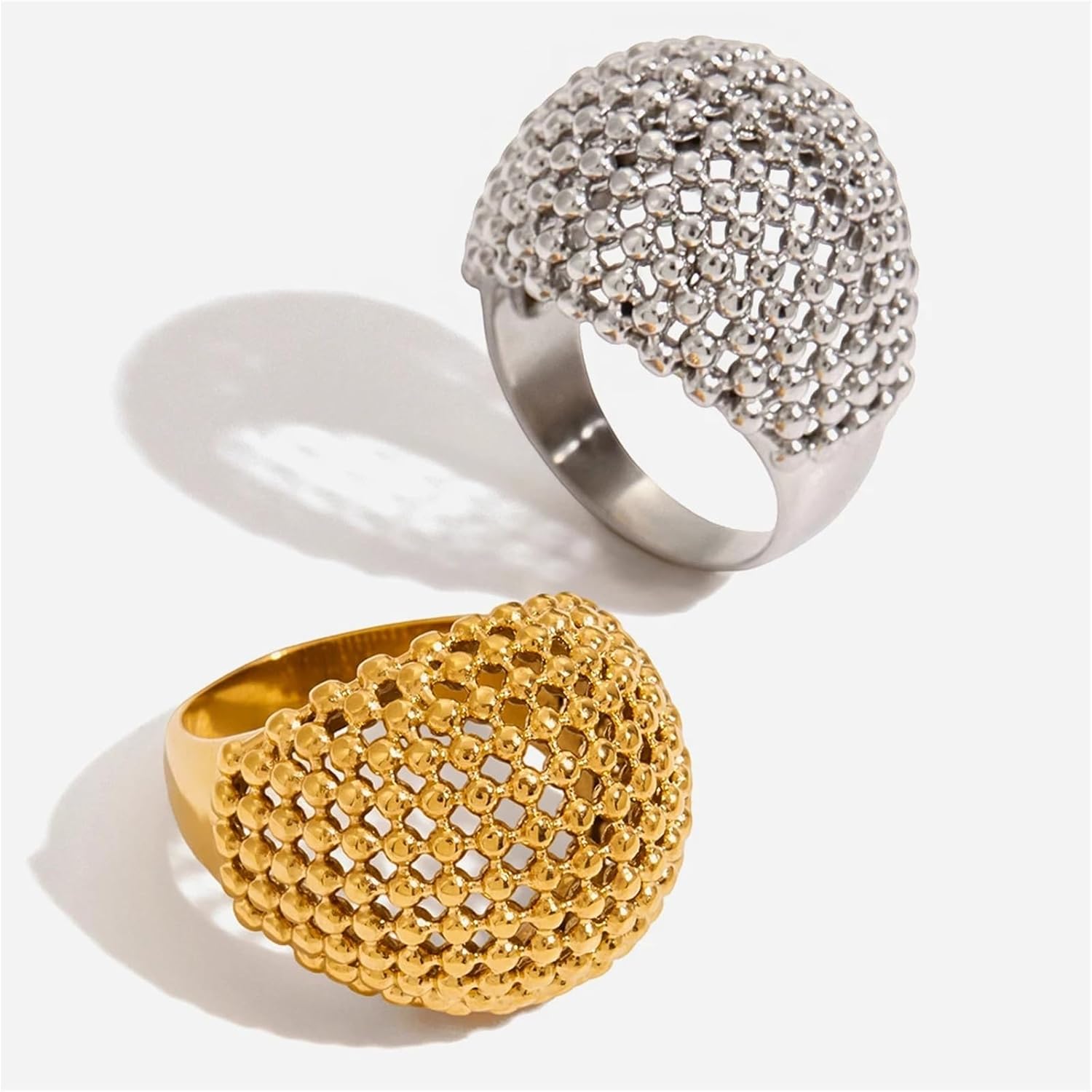 Fashion Women Ball Beads Hollow Stackable Rings Stainless Steel Jewelry Party Jewelry Women 1Pcs