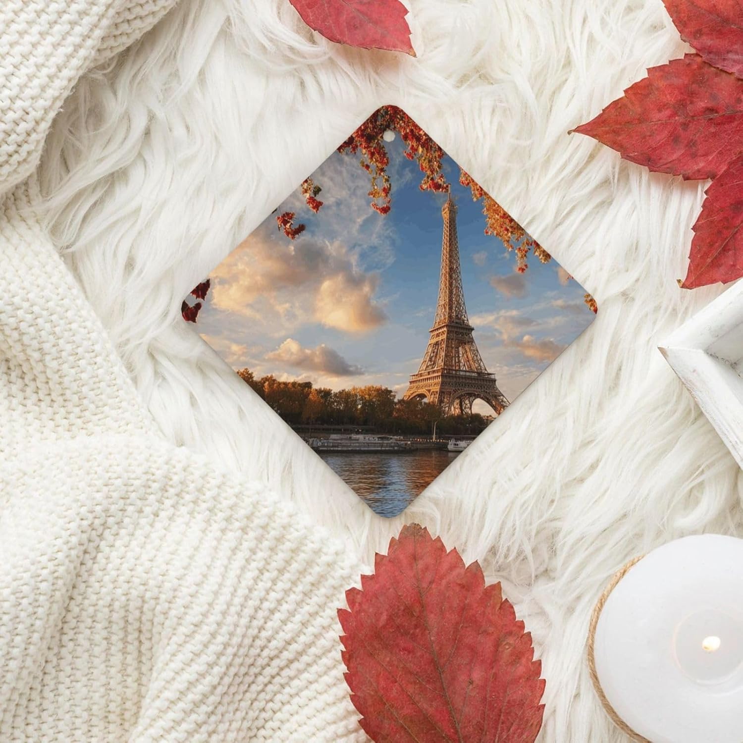 Car Air Freshener 24 PCS eiffel tower paris autumn Hanging Car Air Fresheners Auto Interior Decor Card Freshener Strong Scented Card Lavender Cars Scents for Office Bedroom Close Drawer Square