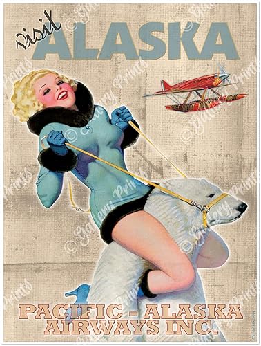 Miniatura 5 de Juego de cuatro (4) pósteres de viaje de estilo vintage de Pacific Alaska Airlines, cada uno mide 18 x 24 pulgadas (17.992 x 24.016 in)