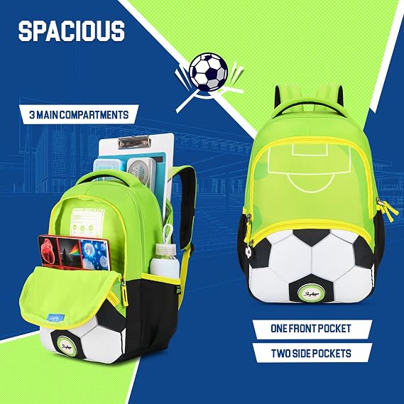 Skybags Buddy Plus Football School Backpack, Black Green, M, Modern