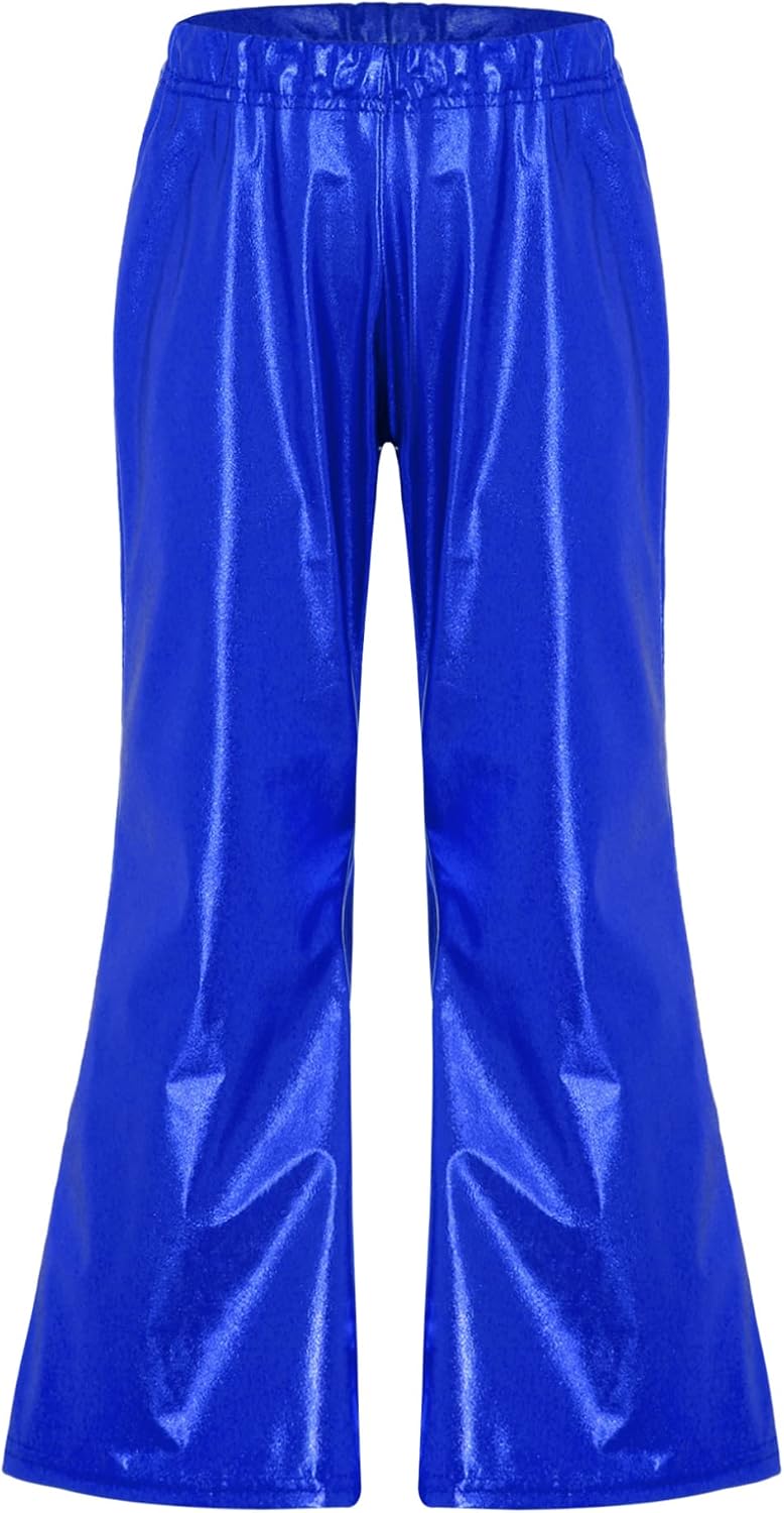 Kids Girls Metallic Shiny Dance Pant Jazz Hip Hop Flared Pants Gymnastic Workout Trousers