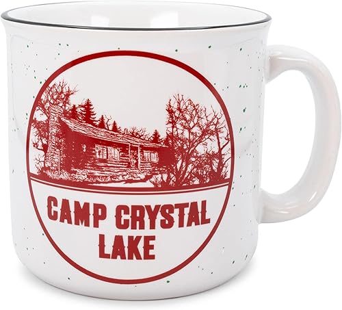 Silver Buffalo Friday the 13th Camp Crystal Lake - Taza de cerámica para cámper | Tazas grandes sin BPA para bebidas, artículos esenciales para el
