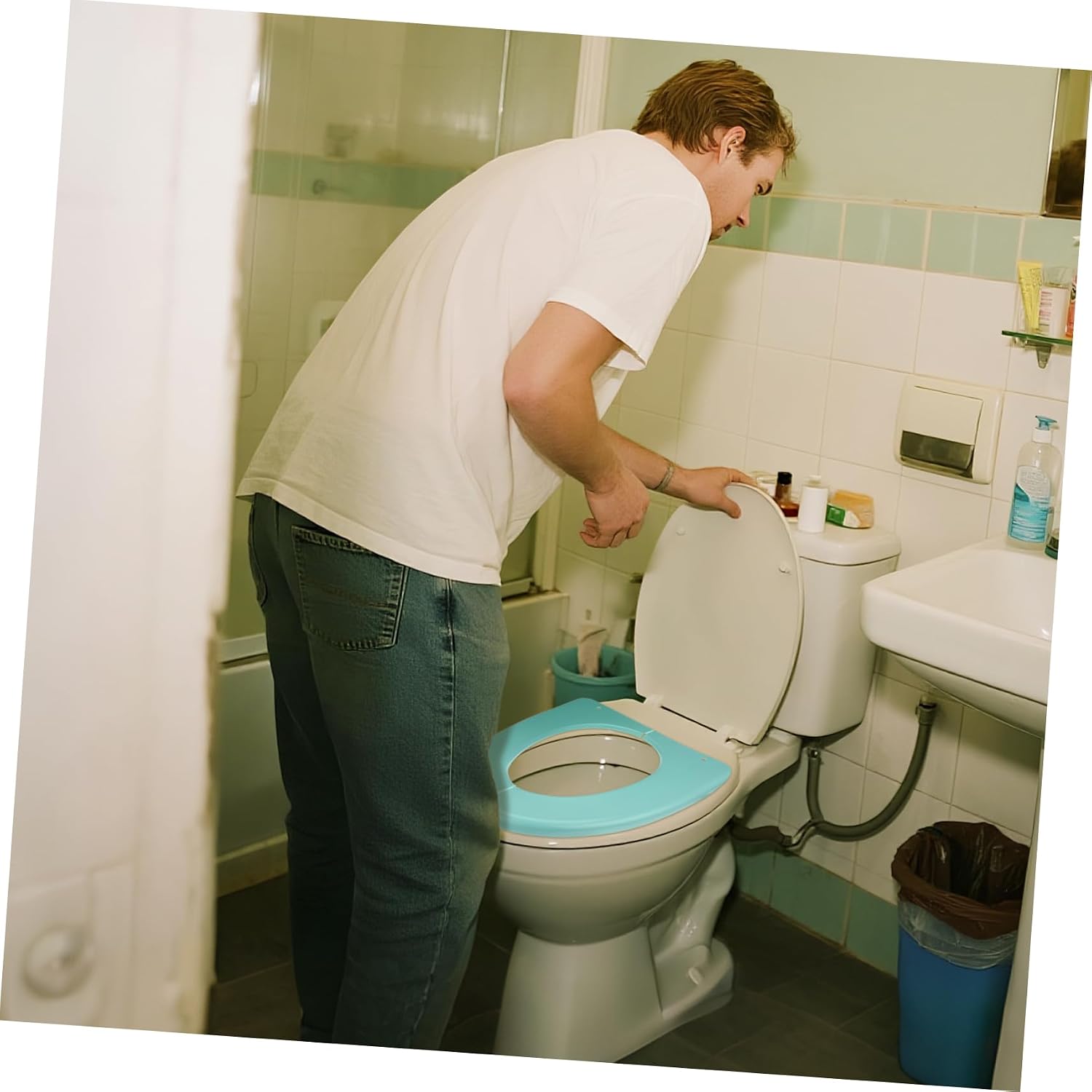 BESTYASH 1Pc Folding Portable Toilet Training Seat Cover Lightweight Durable Plastic Cushion Pad for Home Travel Use for Adult Potty Training Nordic Green