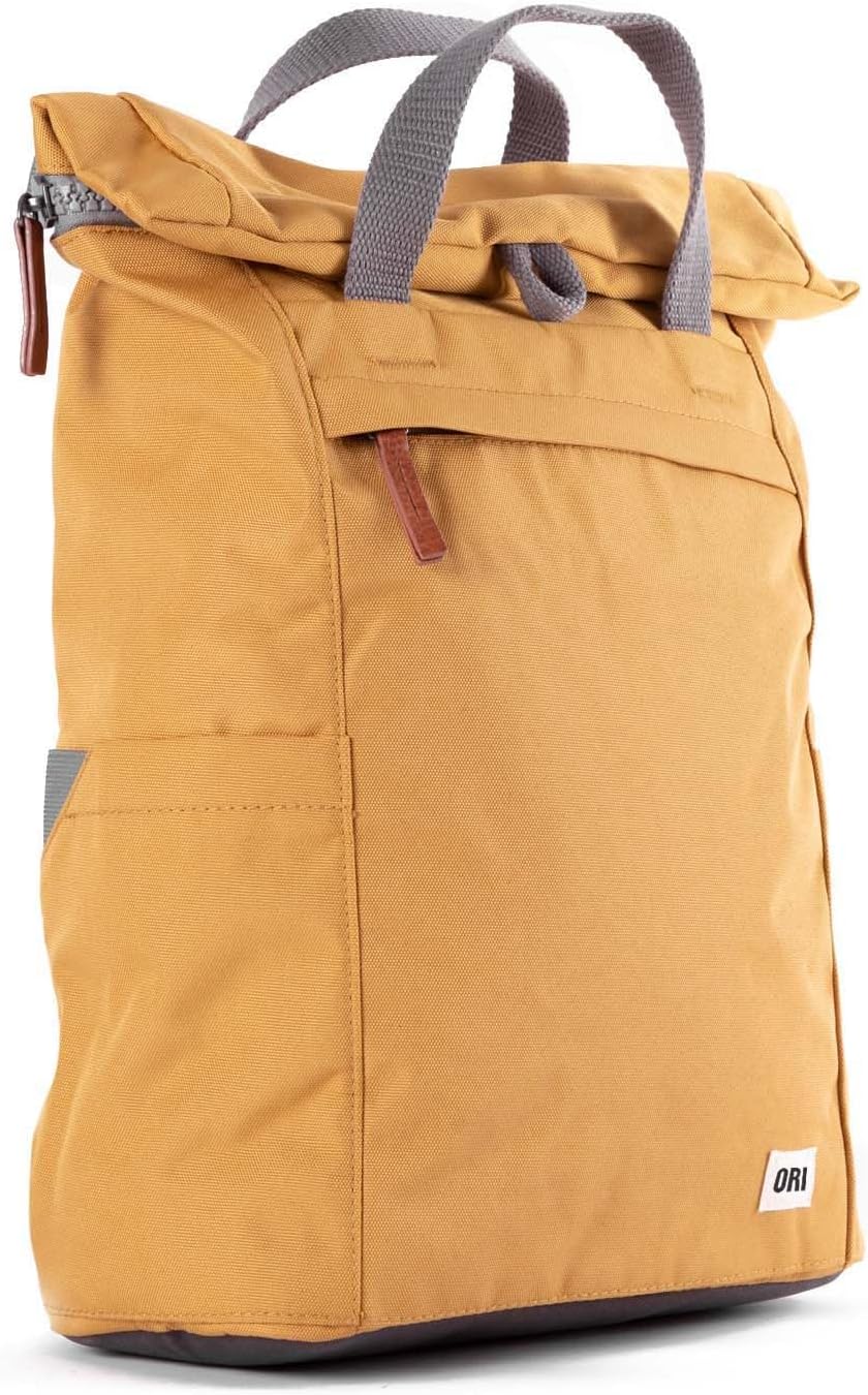 ORI LONDON Travel Backpack - Medium Water-Resistant Nylon Rolltop Laptop Backpack for Men & Women - The Finchley - Flax