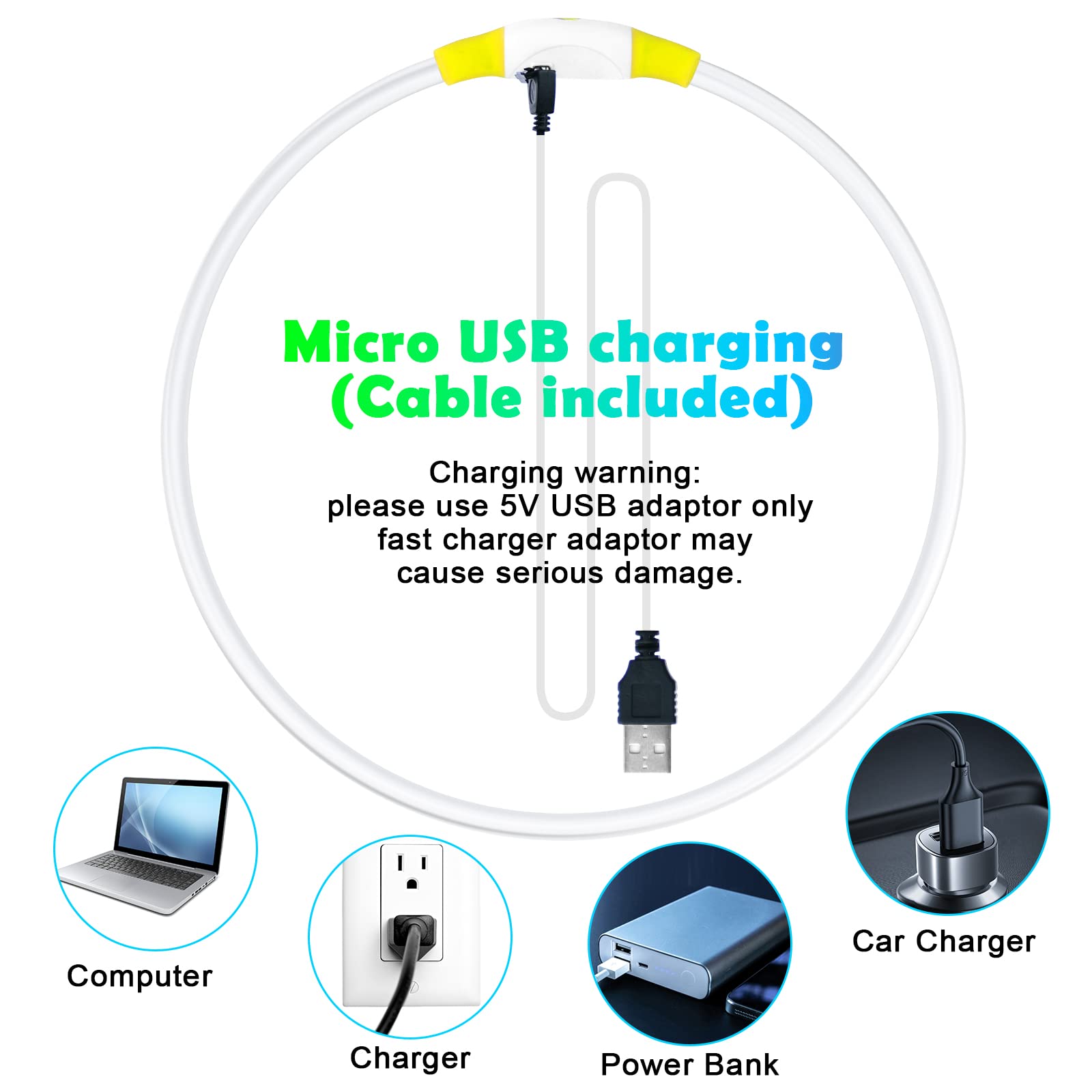 AUAUY Collare Luminoso per Cani, Collare per Animali Domestico LED Ricaricabile USB, Collare di Lunghezza Regolabile Impermeabile per Cani di Taglia Piccola Media Grande e Gatti (Giallo)