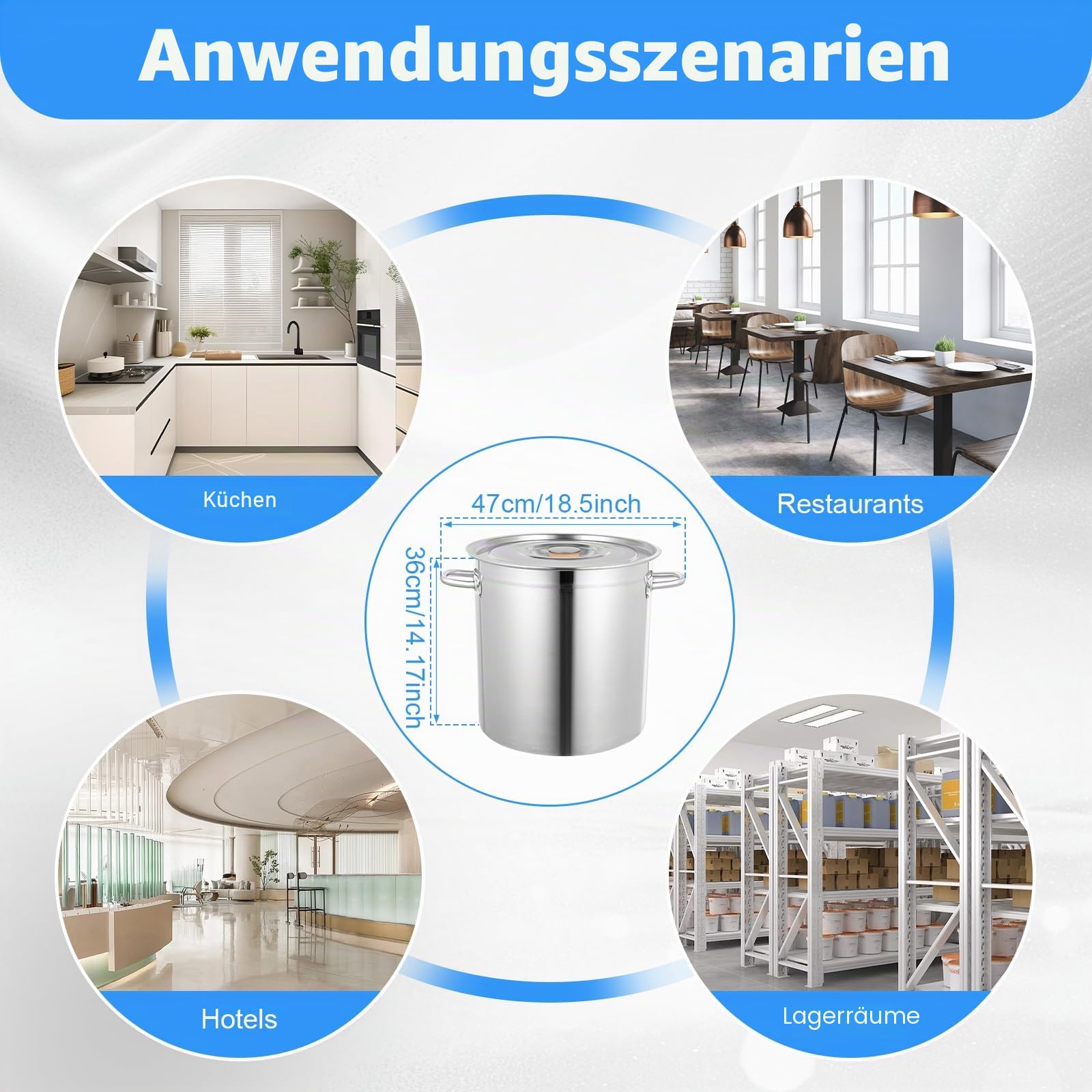 35L Vorratttopf mit Deckel, große Töpfe zum Kochen Edelstahl Stockpots Deep Cooking Topf Canning Kochgeschirr Heavy Duty Induktionssuppe Topf