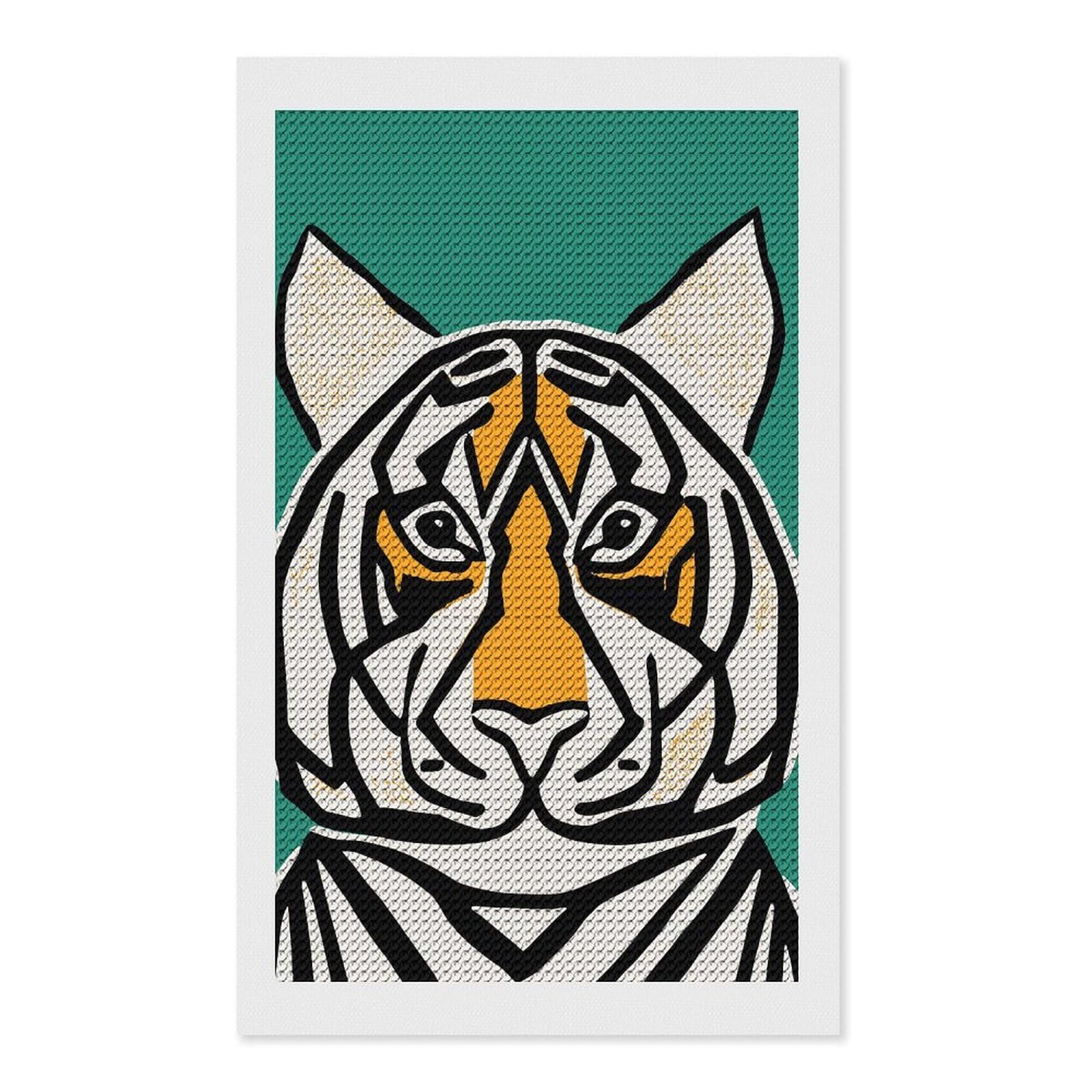 Junmoney Cute Tropical Tiger Diamond Art Kit 12"x20", Gift Idea, for Family Craft Time, Mindful Craft Activity, Boho Decor, Relaxing DIY Hobby