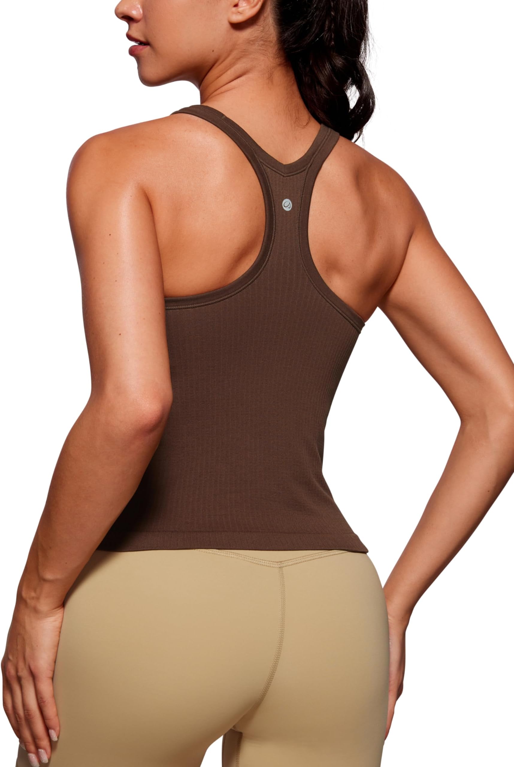 CRZ YOGASeamless Ribbed Womens Tank Top Racerback Camisoles with Built in Bra Padded Scoop Neck Athletic Workout Slim Cami