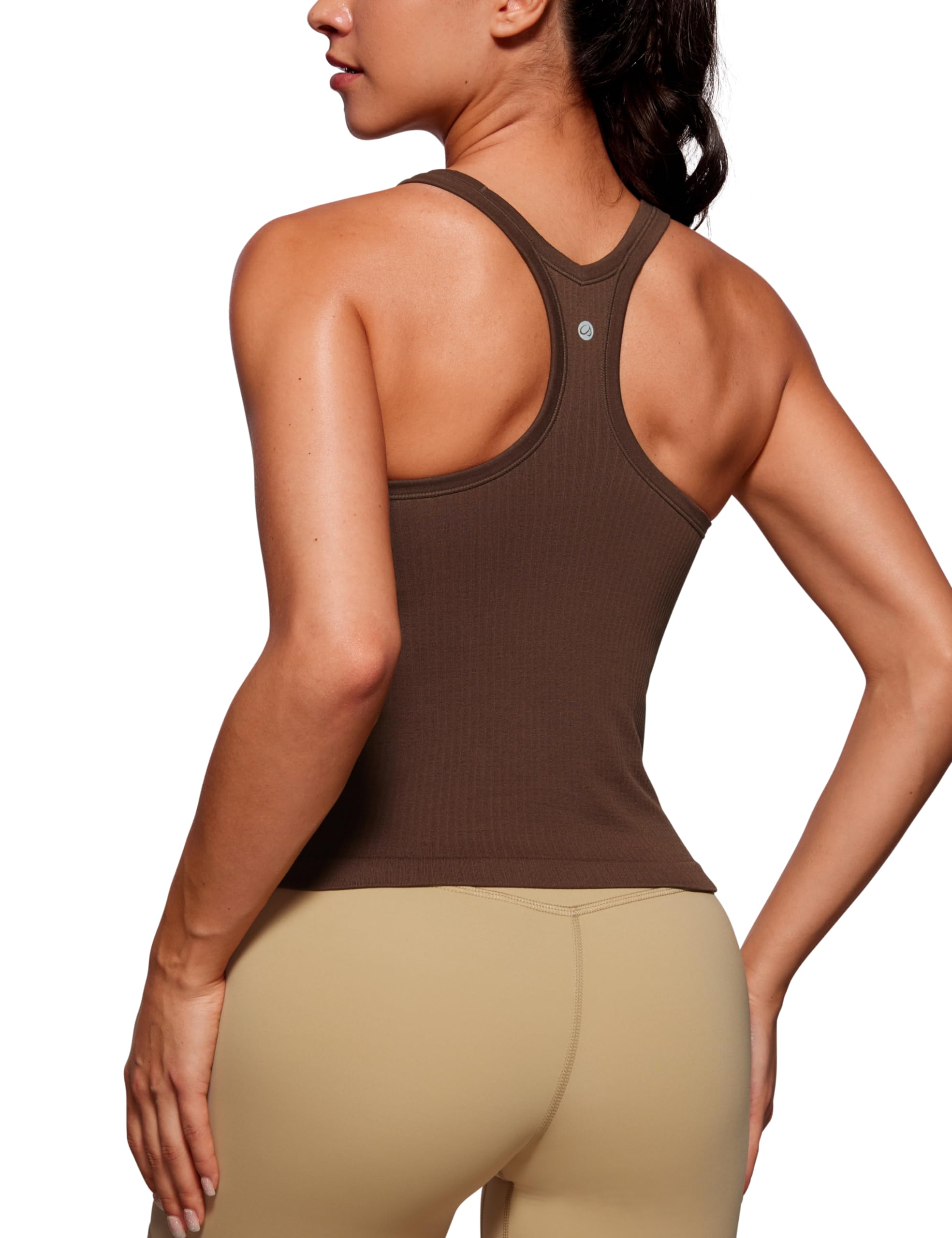 CRZ YOGASeamless Ribbed Womens Tank Top Racerback Camisoles with Built in Bra Padded Scoop Neck Athletic Workout Slim Cami