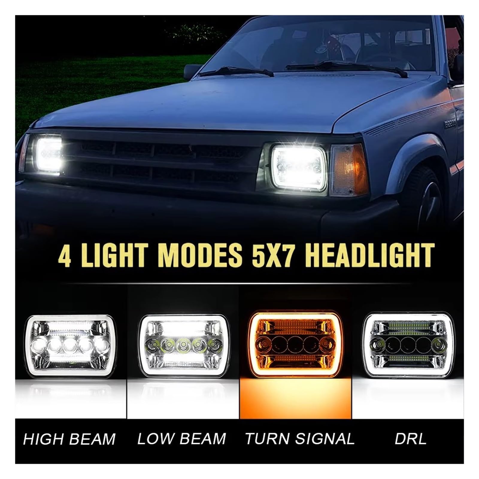 FARO PRINCIPAL Faro Led Cuadrado 7x6 '', 5x7 Pulgadas, Haz Alto-bajo, Señal Giro Halo DRL Para Motocicleta, Todoterreno, Furgoneta, 12V, 24V Faros Delanteros