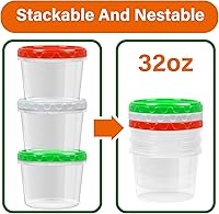 Vista 20 de EONJOE Recipientes de plástico de 2 onzas con tapas, recipiente pequeño para aderezo de ensalada para llevar, tazas para salsas y condimentos