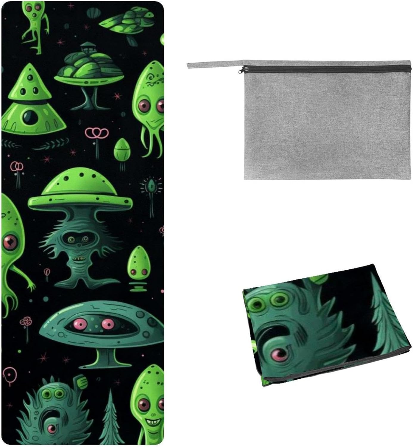 Yoga Towel, Outer Space Alien Pattern Non Slip Sweat Absorbent Hot Yoga Mat Towel for Hot Yoga, Pilates and Fitness - 72.8" x 26.8"